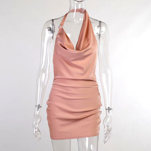 Satin Party Dress V Neck Backless Mini Sleeveless Summer Party Dress - ROUTINE FASHION